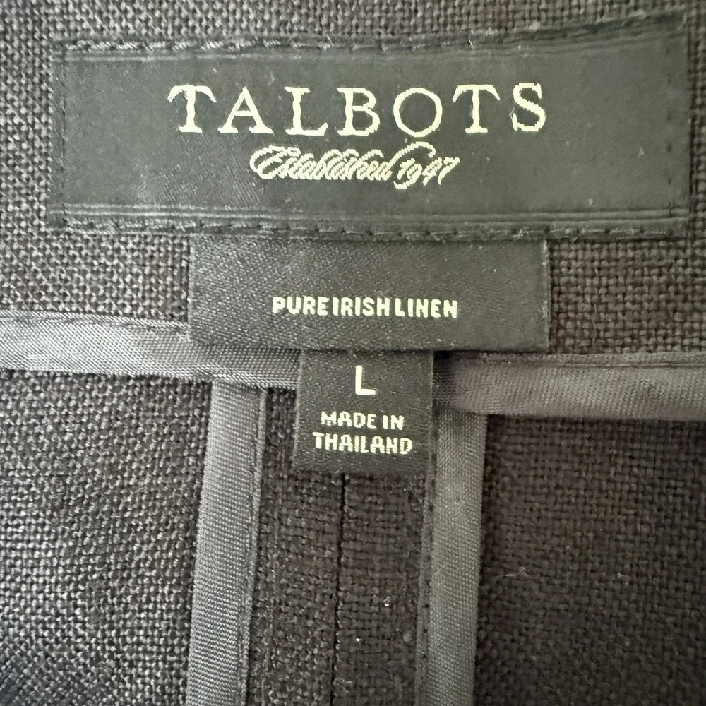 Talbots Jacket Size Large Solid Black 100% Irish Linen Long Blazer Coat Topper - Picture 3 of 6